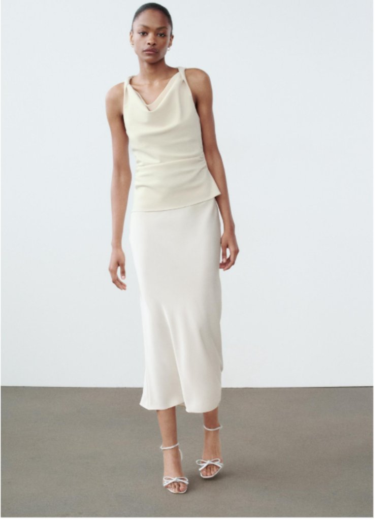 Nwt's Zara Draped Crepe Top Ecru Size M